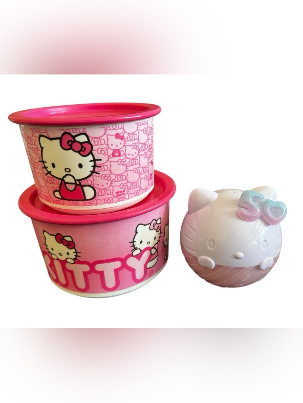 RARE 2015 Hello Kitty Tupperware Sanrio Set of 2 with Lids & LOL Surprise